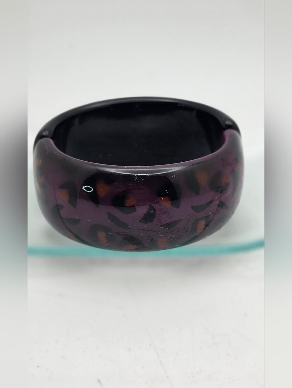 Boheme Purple Leopard Print Resin Cuff Doble Color Animal Print & Black #7